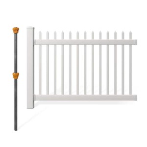 lot 180 image: (6) WamBam Fence No-Dig Permanent 4 ft. x 6 ft. Nantucket Vinyl Picket Fence Panel with Post and Anchor Kit and (1) 4x4 gate with hardware