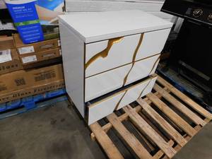 lot 113 image: Modern White and Gold 31.5 in. H 3-Drawer Bachelor Chest Storage Cabinet