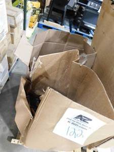 lot 122 image: Palletbox lot of Outdoor Accents Mission Collection ZMAX Black Post Base Side Plate and other brackets
