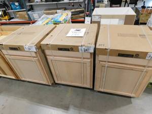 lot 198 image: set of Three--Hampton Bay 24 in. W x 24 in. D x 34.5 in. H Assembled Base Kitchen Cabinet in Unfinished with Recessed Panel