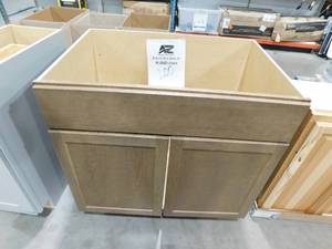 lot 200 image: Hampton Bay Sinclair 36 in. W x 24 in. D x 34.5 in. H Assembled Sink Base Cabinet in Shaker Saddle Oak
