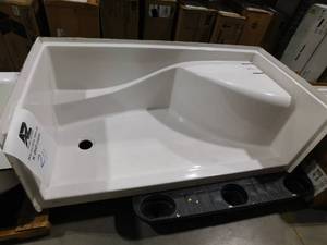 lot 211 image: Aquatic Coronado 60 in. x 30 in. Single Threshold Left Drain Shower Pan in White with Built-In Shower Bench