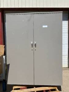lot 11 image: Industrial Heavy-Duty 2 Door Laminate Storage Cabinet - For Storing Tools, Equipment, Supplies, or Electrical Components - Cracking At Top Inside Door Otherwise Great Condition  Locking - No Key