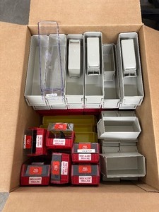 lot 61 image: Lot of 70 Mixed Unit Dose Pharmacy Bins&nbspHanging lip On Back & Label Slot Fronts- Including 6 High Alert Insulin Bins wLids - Great Condition
