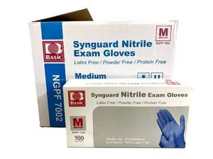lot 80 image: MSRP $120  1 Case (1000 each) NEW Basic NGPF 7002 Synguard Latex-Free Powder-Free Protein-Free Nitrile Exam Gloves - Size Medium