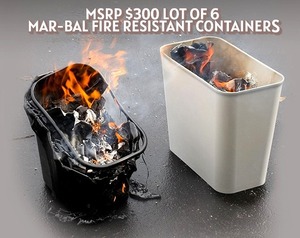 lot 45 image: MSRP $300 Lot of 6&nbspMar-Bal Plastic Fire-Resistant 27 Quart Trash Cans - Great Condition