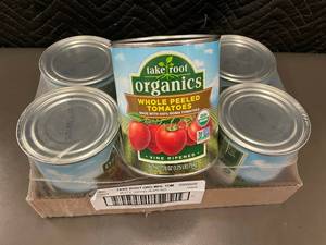 lot 40 image: WA 3 - Take Root Organics Whole Peeled Tomatoes, 6x28oz Cans, Best by 28 Apr 2025