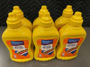 lot 93 image: FRE J - American Garden Yellow Mustard US Classic 14 oz - Lot of 8 Bottles (Exp 032025)