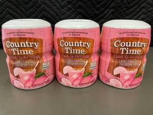 lot 165 image: SC 2 - Country Time Pink Lemonade Drink Mix 19 oz - 3 Pack (Best by Jul 2025)