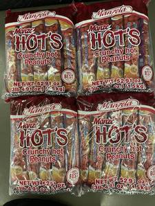 lot 266 image: Bulk Lot Manzela Hots Crunchy Hot Peanuts 4 x 52.91 oz Bags