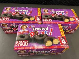 lot 299 image: ID 3 - Little Debbie Mini Frosted Donuts, 4 Big Packs (32 Packs, Best by 62525)