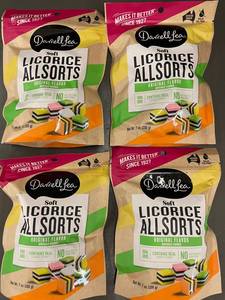 lot 399 image: NM 3 - Darrell Lea Soft Licorice Allsorts Original Flavor, 4 Packs, 7 oz Each
