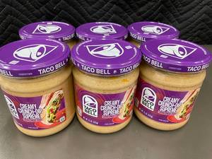 lot 474 image: UT 5 - Taco Bell Creamy Crunch-Dip Supreme Cravings Dip, 6 x 15 oz Jars (Best By 062025)