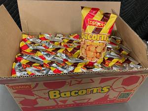 lot 566 image: Diana Bacorns BBQ Bacon Flavored Snack, 24-Pack, 2.12 oz Bags, Exp 123124