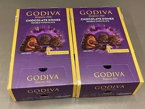 lot 595 image: C 3 - Godiva Chocolate Domes Double Chocolate, 3pc x 12pk, Best by Apr 2024, 2 Cases