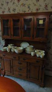 Young Republic 2 Piece Maple Hutch. 70" x 52" x 19" (Contents on top not included)