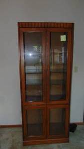 lot 4 image: 4-Glass Door Cabinet with Glass Shelfs, Top lights Up. 76 x 31 x 17