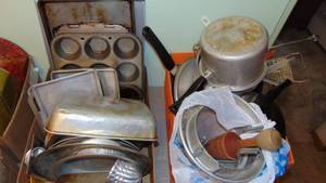 lot 62 image: Baking Pans, Kettles, Strainer and Misc