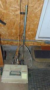 lot 97 image: Fishing Rods, Net and Tackel Box Very Full