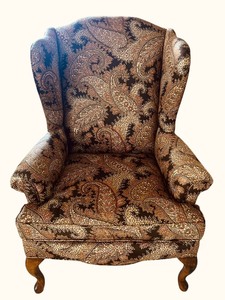 lot 45 image: Vintage Wingback Armchair with Paisley Upholstery