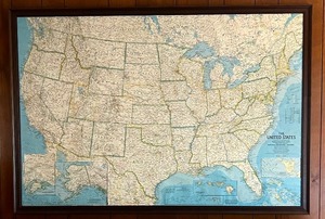 lot 42 image: Framed Large United States Wall Map 47 x 67 Inches