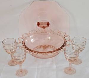 lot 80 image: Pretty Pink Vintage Depression Glass Options