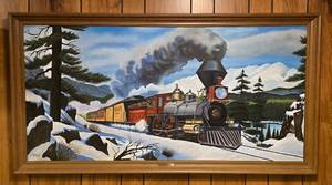 lot 123 image: Signed Original Locomotive Oil Painting