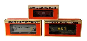 lot 56R image: Lionel Train Car Lot Canadian National Ore Car, MKT Centerflow Hopper and Soo Line Two-Bay Hopper