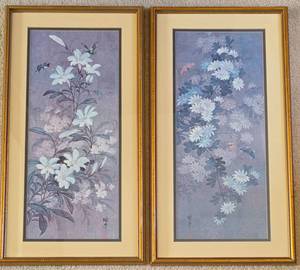 lot 51 image: Two Framed Vintage Muted Floral Art Prints
