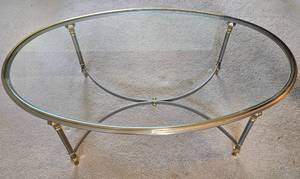 lot 175 image: Vintage Oval Metal, Glass Topped Coffee Table