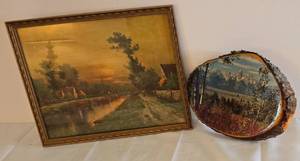 lot 192 image: Vintage Framed Print & Wooden Plaque Art
