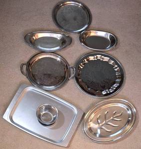 lot 272 image: Large Selection of Stainless & Silver Plate Platters