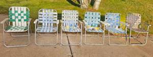 lot 292 image: Six Webbed Folding Lawn Chairs  Extra Webbing Packages