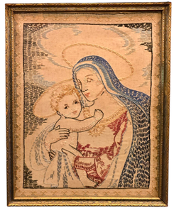 lot 127 image: Lovely Vintage Madonna & Child Framed Needlepoint Art
