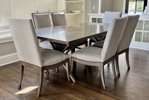 Dining Table with 8 Upholstered Chairs and Metal Base