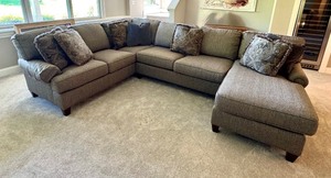 lot 5 image: Hickory Manor Sectional Sofa with Chaise and Decorative Pillows