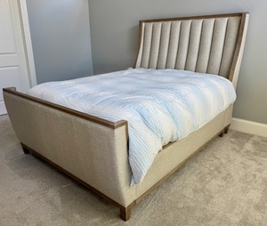 lot 11 image: Upholstered Queen Bed Frame with Tall Channel Tufted Headboard