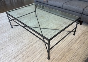 lot 16 image: Glass Top Metal Frame Coffee Table