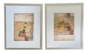 lot 17 image: Pair of Original Mixed Media Abstract Art West Meets East 21.5 x 17 in