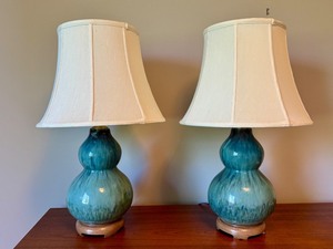 lot 18 image: Pair of 24 Inch Ceramic Table Lamps with Shades