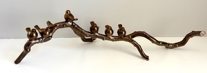 lot 26 image: Metal Bird Sculpture on Branch with 7 Birds, 41 Inches Long
