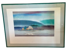 lot 30 image: Maurice Rodrigue Signed Mixed Media Artwork Shoreline 11, Framed