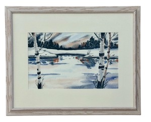lot 37 image: Original Framed Winter Landscape Watercolor Painting