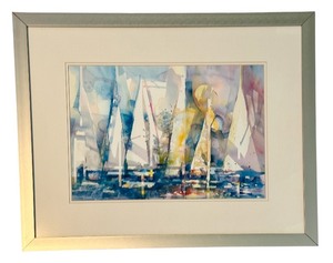 lot 38 image: Linda Lucas Signed Limited Edition Sailboats Watercolor Print Framed