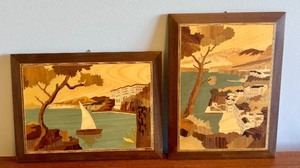 lot 39 image: Pair of Italian Wood Inlay Marquetry Wall Art Pictures