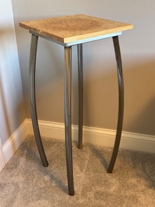 lot 40 image: Modern Metal Plant Stand with Curly Maple Top