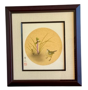 lot 41 image: Framed Japanese Print with Bird and Orchid Motif