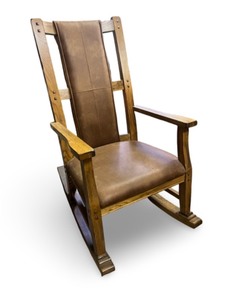 Antique Mission Style Wooden Rocking Chair with Leather Seat