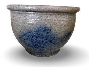 lot 9 image: Redwing Pottery Stoneware Bowl with Blue Fish Design