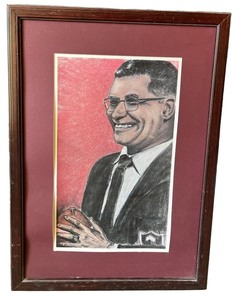 lot 17 image: Framed Portrait Drawing of Vince Lombardi Holding Football